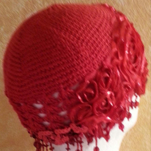 Gatsby Flapper Red Sequin Beaded Headpiece Hat main image 4